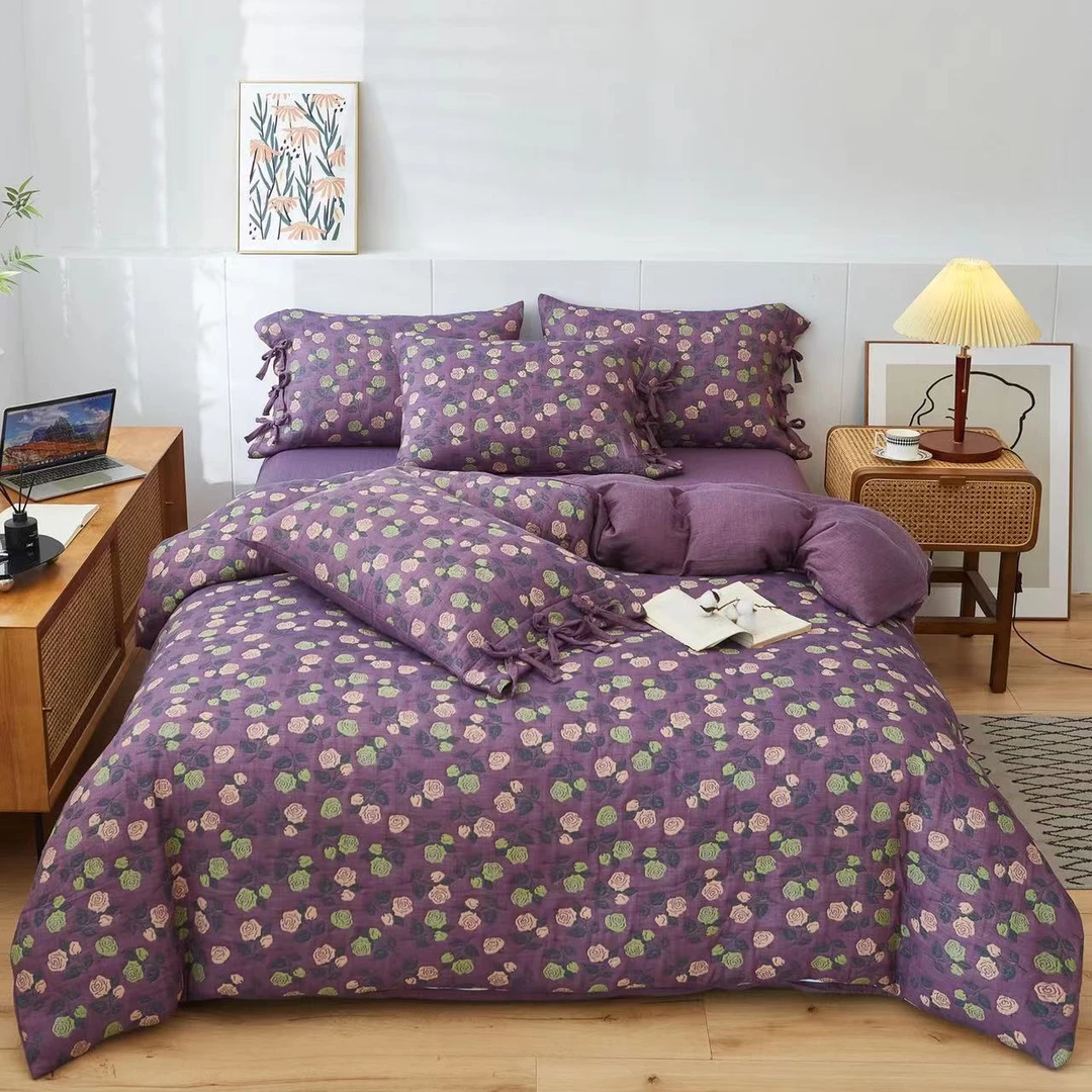 【雅趣精选】2025新款 紫玫瑰 工艺绑带款三层纱玫瑰花四件套