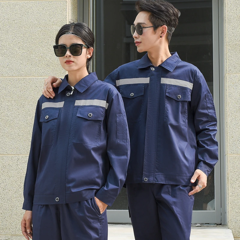 夏季薄款长袖工作服套装男耐磨反光条工厂工地环卫劳保工作服定制