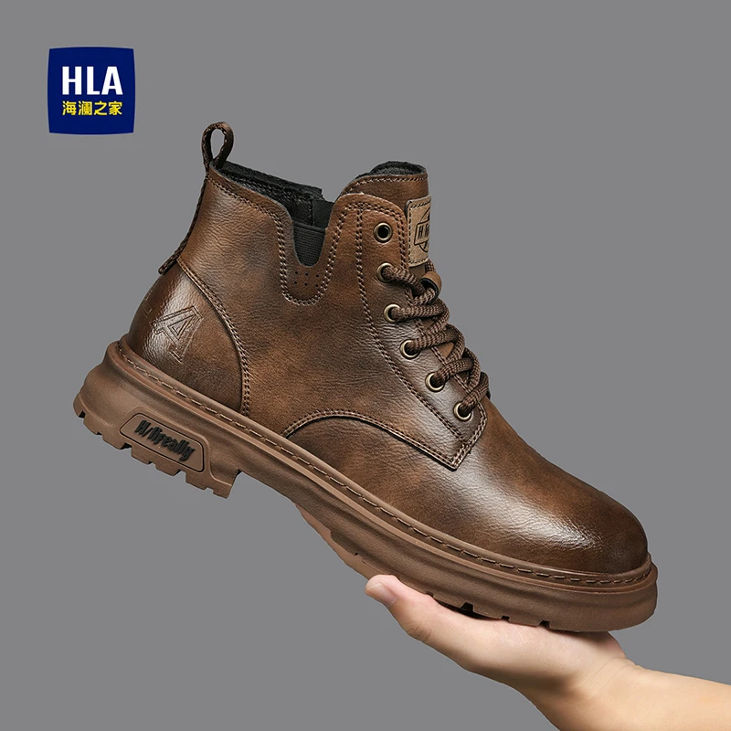 HLA/海澜之家男鞋秋季舒适时尚休闲百搭马丁靴男士英伦复古工装靴