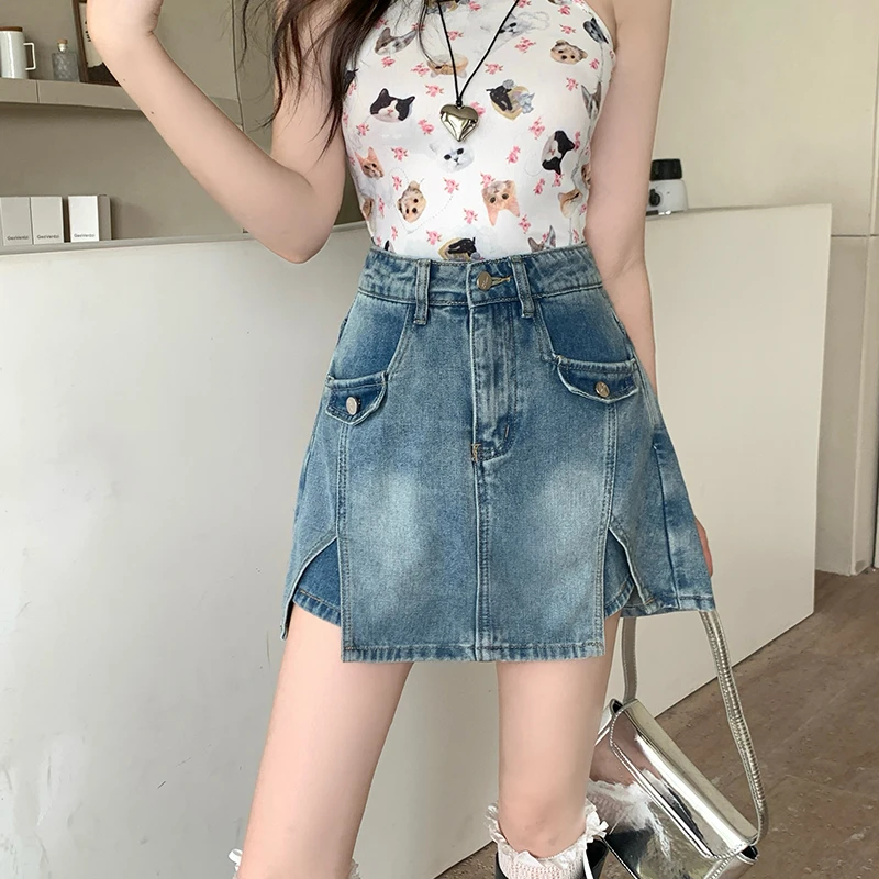 2024夏季新胖mm大码女装A字显瘦半身裙牛仔短裤小个子设计感裤裙