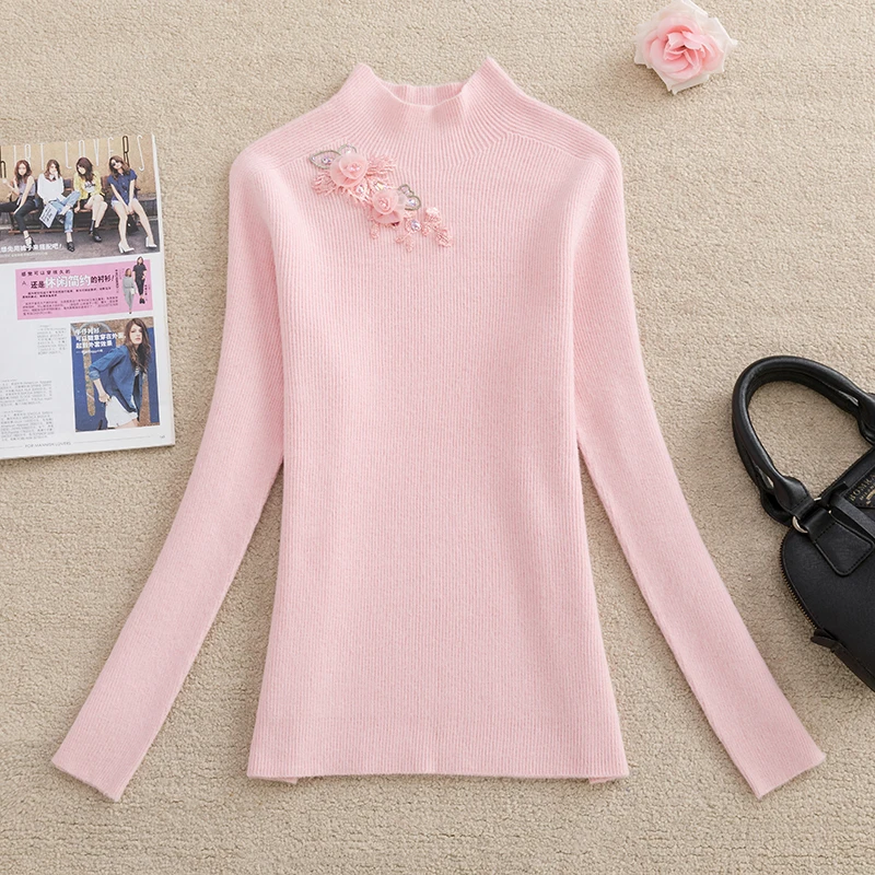 89C11时尚纯色半高领秋冬季新款打底外穿一体针织衫上衣打底衫