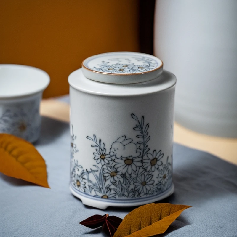 创意釉下彩密封茶叶罐家用陶瓷存储罐茶仓防潮储物罐子醒茶便携