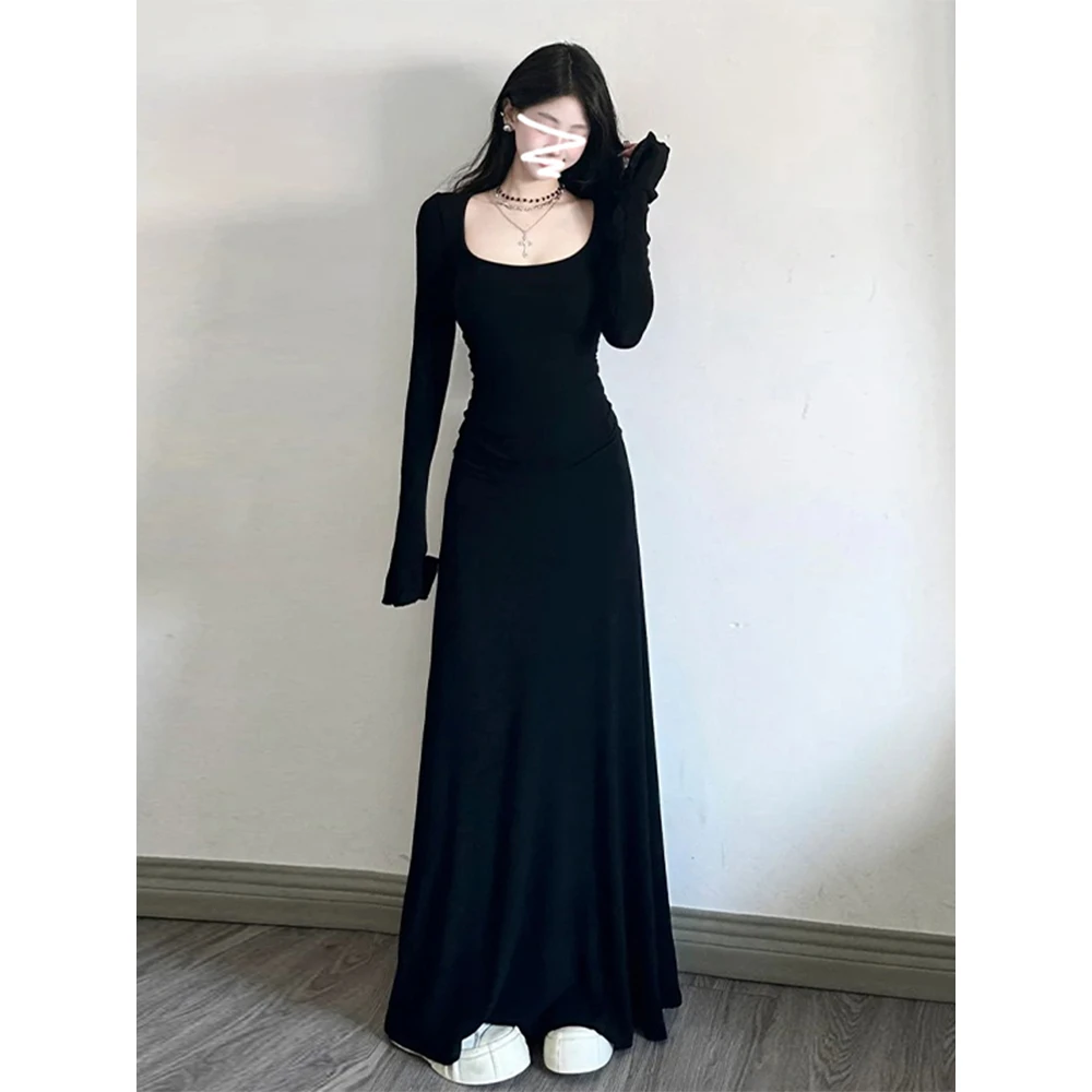 法式黑色长袖连衣裙春秋款女气质显瘦包臀长裙子早初秋季2025新款