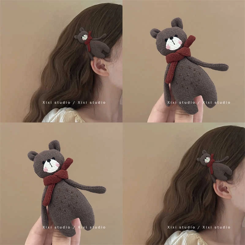 韩风布艺可爱小动物发夹卡通小熊侧边夹小众设计刘海夹少女心发饰