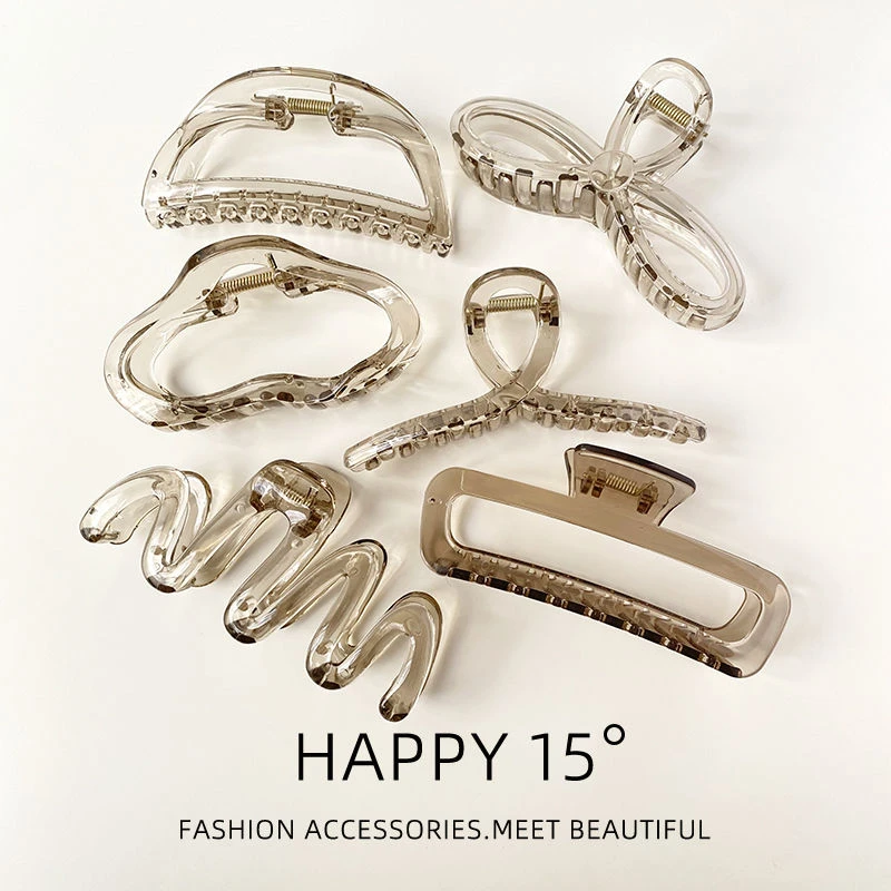 新款灰茶色透明果冻抓夹发夹气质简约发卡大号高级感后脑勺鲨鱼夹