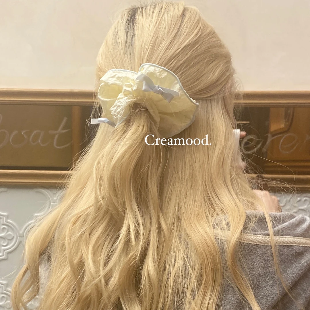 Creamood"2023FW ins原创淡淡奶黄奶蓝蝴蝶结发圈大号 可爱萝莉塔