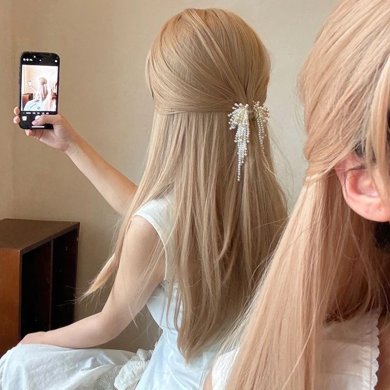 千金风~珍珠流苏抓夹女气质后脑勺半扎发小鲨鱼夹高级感发饰发夹