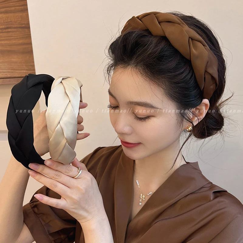 高级感交叉缎面发卡发箍女款夏季高颅顶压发头饰2025新款宽边头箍