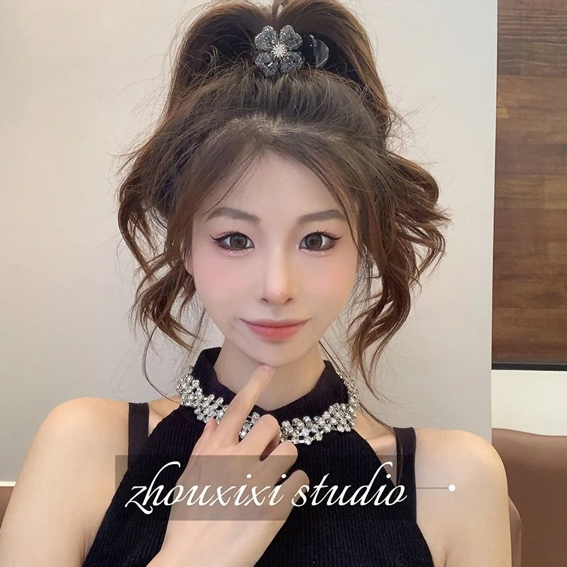 精致钻钻花朵高马尾抓夹后脑勺气质固定盘发夹子发夹女2024年新款