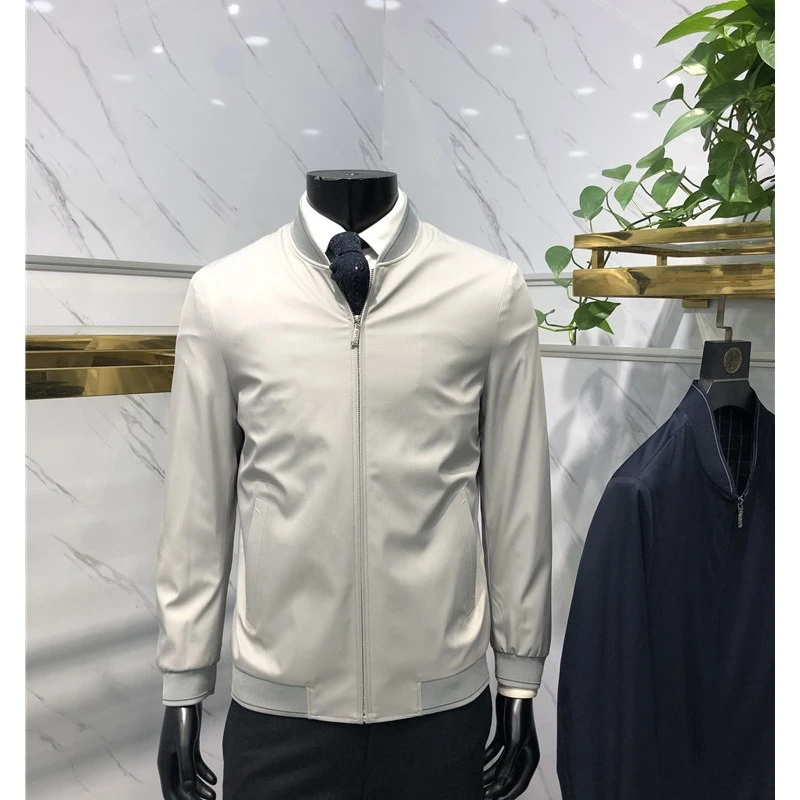 25年秋季新款男士棒球领夹克外套米白色舒适免熨烫上衣领佐诺依