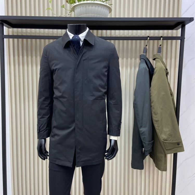 男士中长款翻领羽绒服商务暗门襟白鸭绒羽绒风衣外套领佐诺依品牌