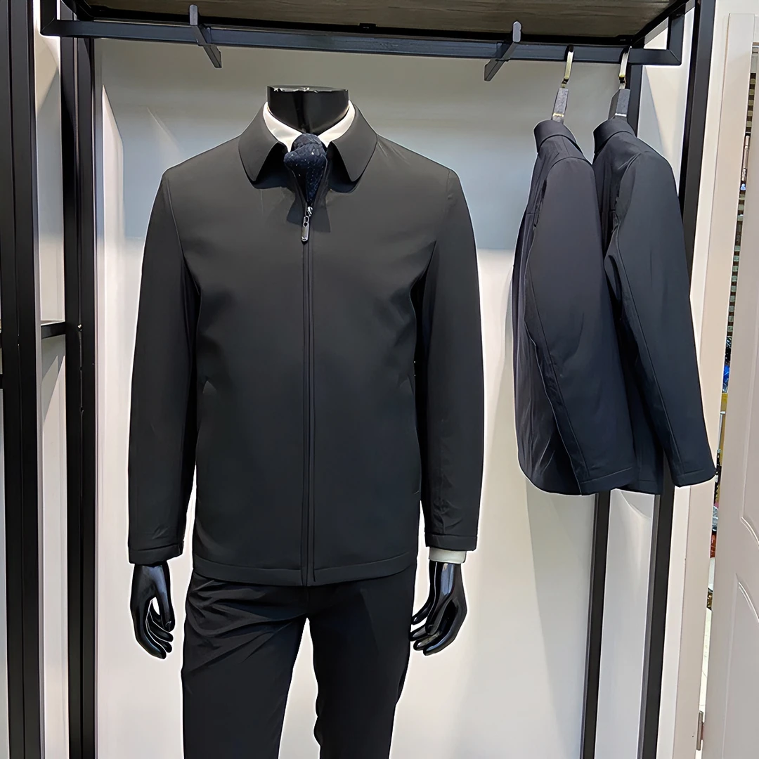 内胆可脱卸羽绒服男士翻领商务休闲鸭绒服藏青色外套领佐诺依品牌