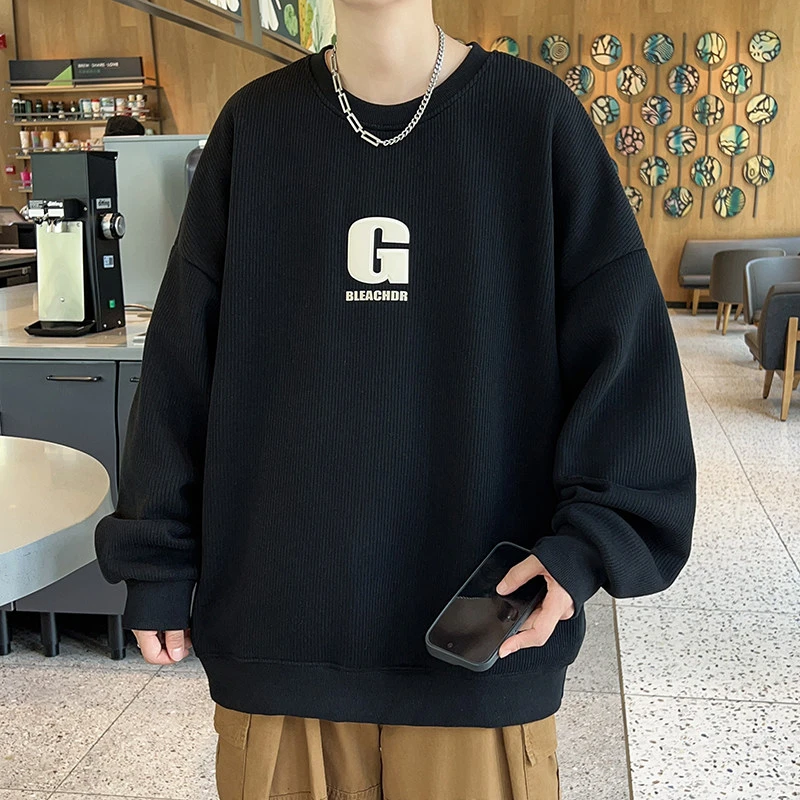 秋季新款圆领印花百搭套头长袖卫衣青少年学生潮流宽松百搭上衣