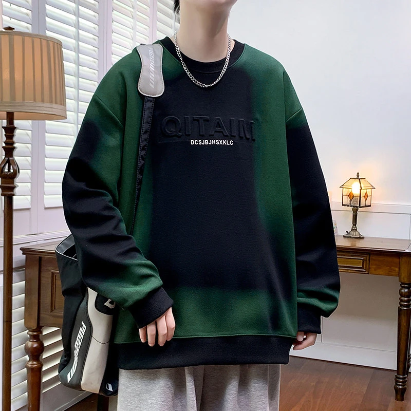 新款秋装印花字母圆领卫衣潮流百搭男士青少年学生宽松休闲打底衫