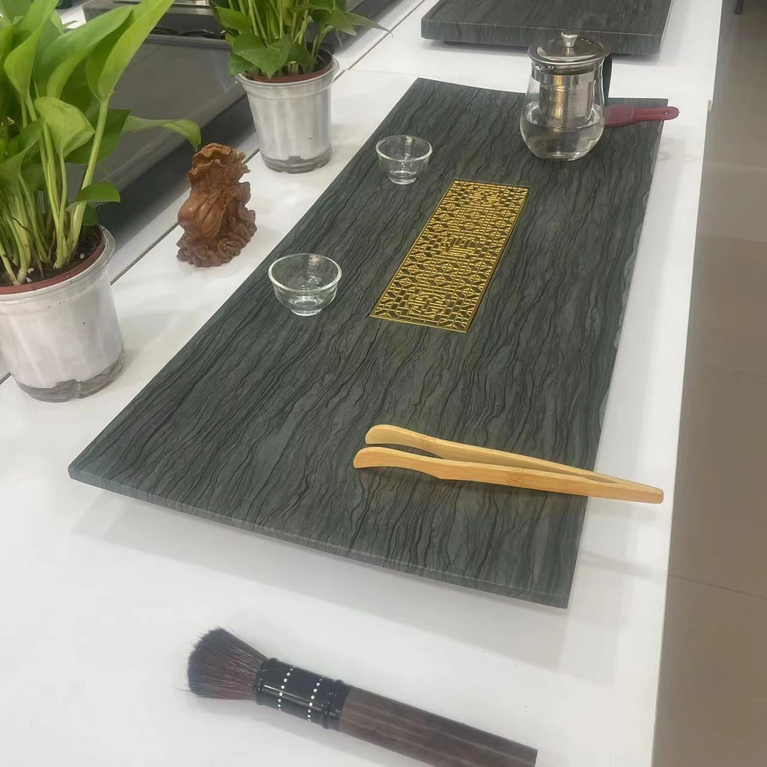 天然木纹石茶盘枫桥叶泊款办公家用茶台茶几