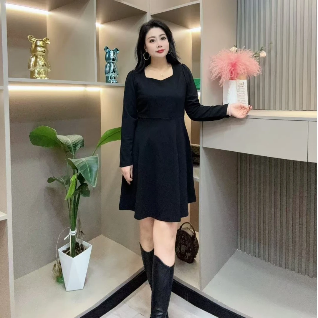 早春连衣裙-娃 洋气潮美气质赫本风收腰显瘦舒适胖MM大码女装新款