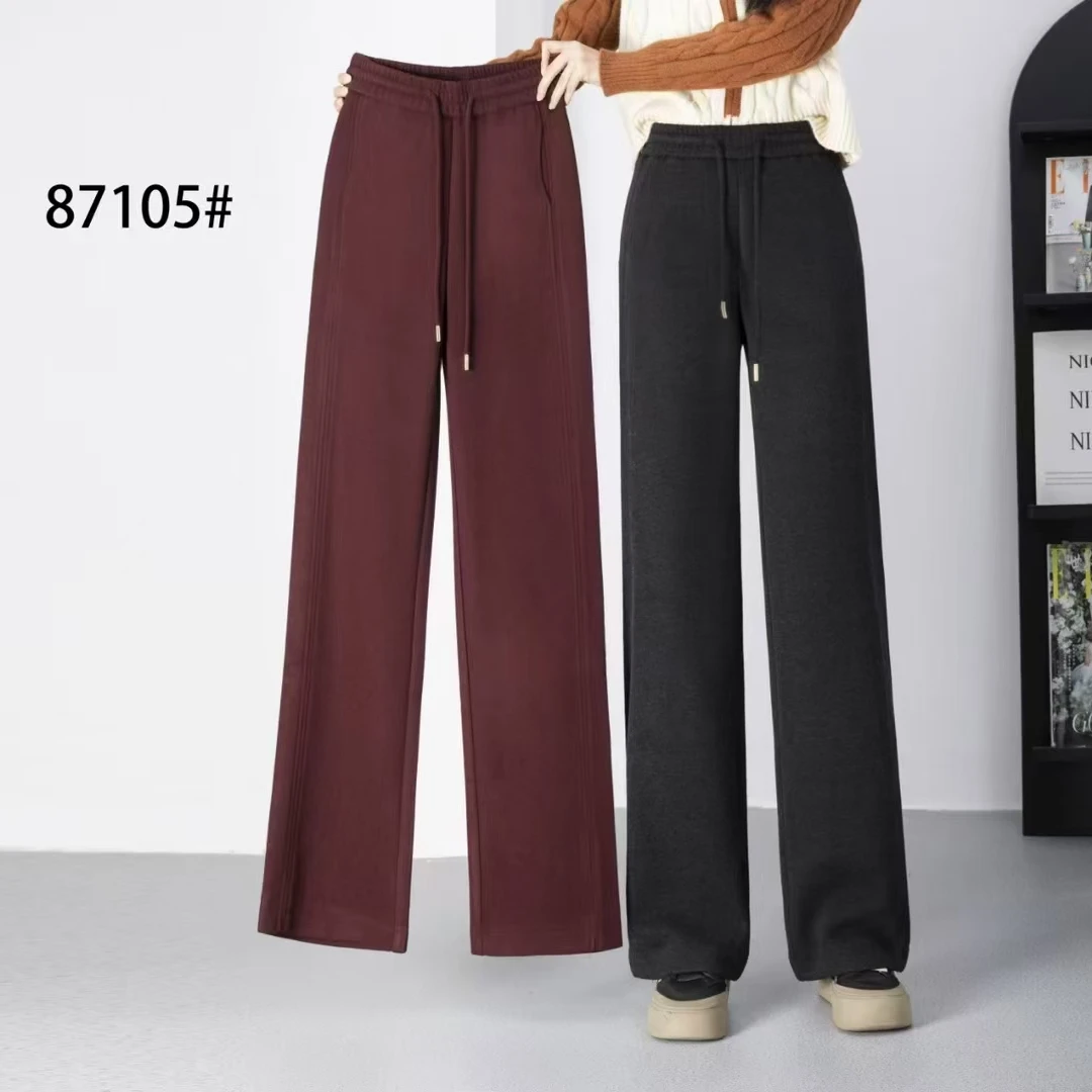 2024羊毛呢女士加厚直筒裤女冬季中腰垂感休闲裤