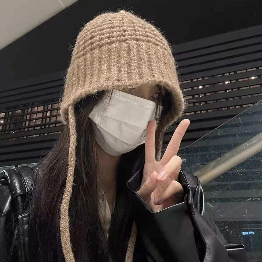【秋冬新款】针织帽子女 巴拉克拉法帽 秋冬护耳毛线帽 水桶帽