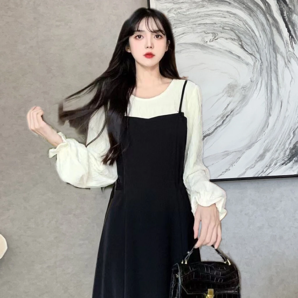 竖开假两件春款上新针织新款显瘦气质辣妈长款哺乳连衣裙复古时尚