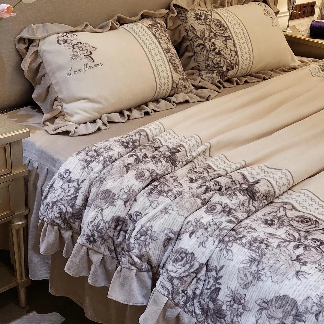 【玉兰姐姐】复古大版花卉牛奶四件套公主床裙款秋冬保暖绒