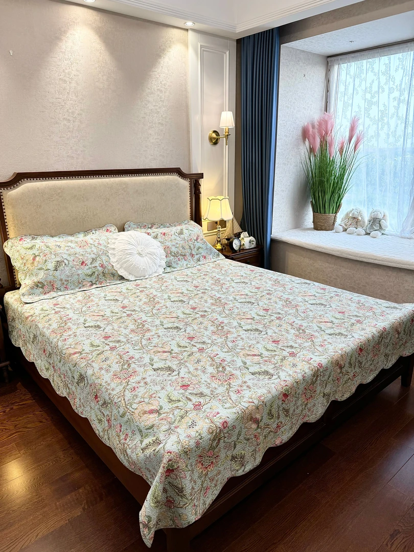 【七七八八】全棉大花卉床盖三件套四季通用款床上铺盖加厚床单