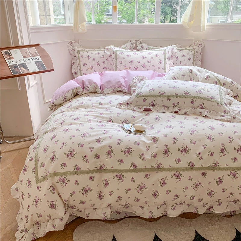 【真珍严选】2024新款法式田园花边全棉水洗印花四件套田园风套件