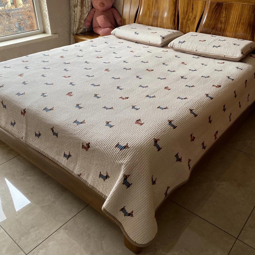 于姐推荐【全棉床盖三件套】韩国砂洗纯棉夹棉全棉绗缝床盖三件套