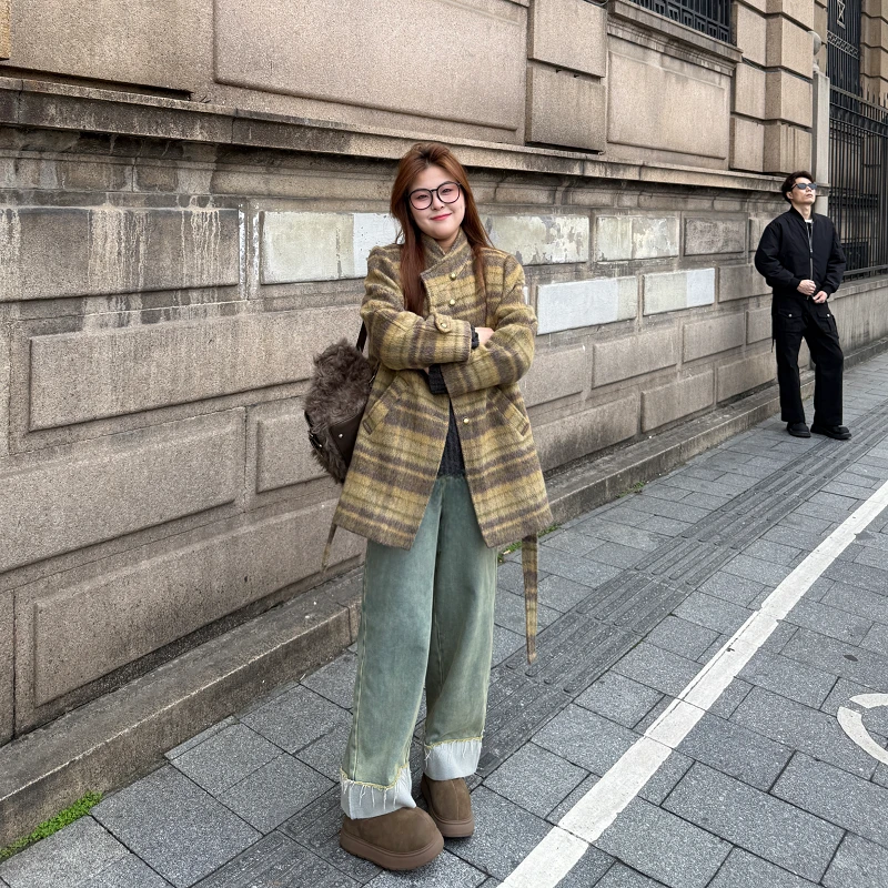 维维&南岛风大码女装呢子大衣时髦格子胖mm宽松显瘦羽绒服ZYY1219