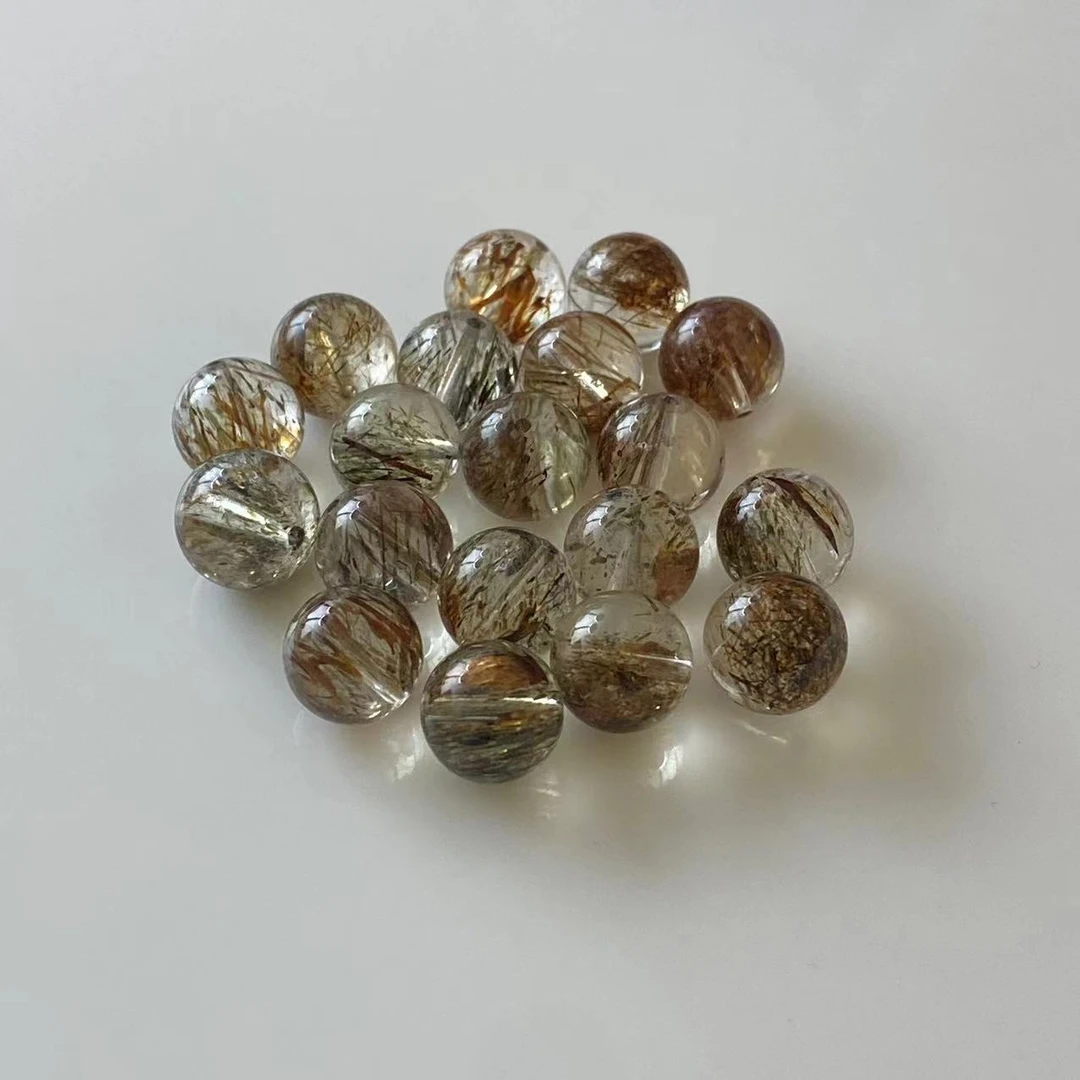 天然透体黑金超七水晶单珠默认微瑕 DIY多宝手串串珠