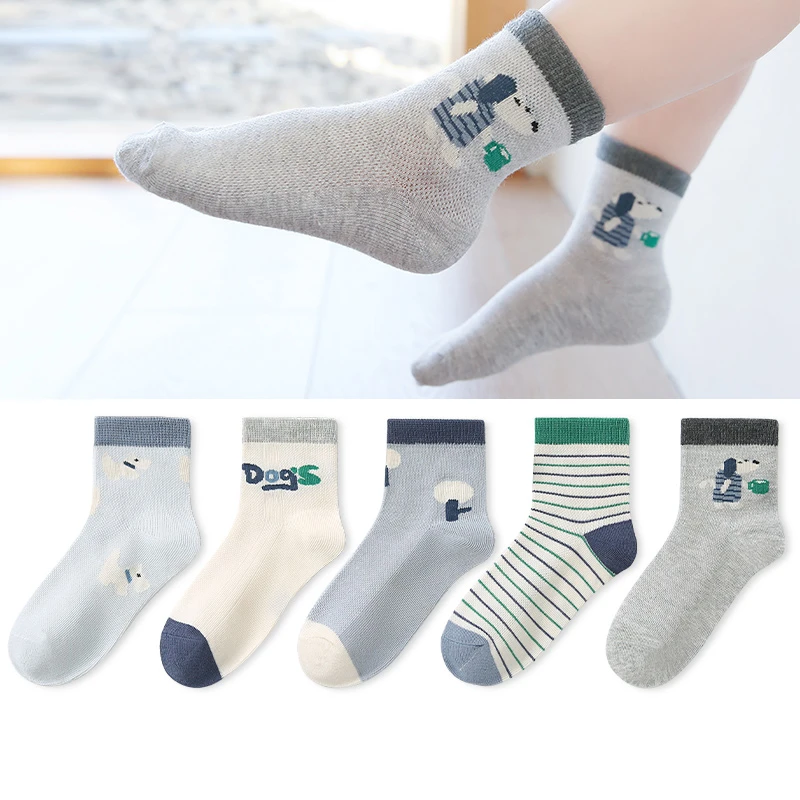 六指鼠儿童袜子男童宝宝春夏季网眼透气学生男孩卡通中筒薄款潮袜