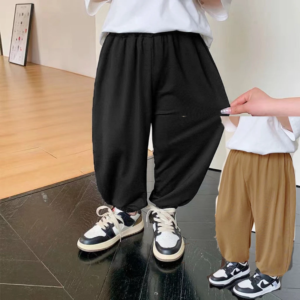 【儿童防蚊裤】夏季薄款男童休闲裤女童灯笼裤宝宝冰丝皱九分裤科学