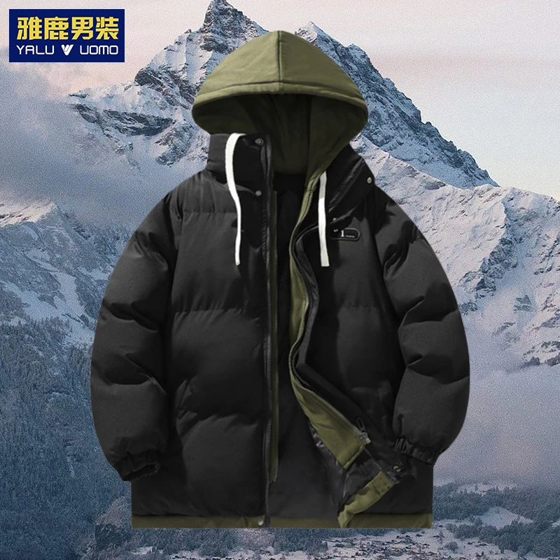 雅鹿男装冬季新款潮流加厚保暖棉服假两件港风韩版百搭情侣外套