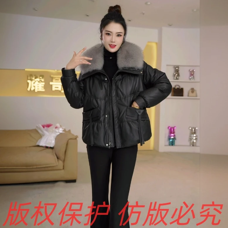 SHIMEISHAER/诗美莎尔海宁真皮冬季短款狐狸毛领女士皮草P1715