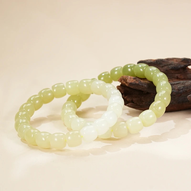 【鑫浩矿业】新疆和田玉高品青黄口渐变卡10-8极限手串多样性发一条