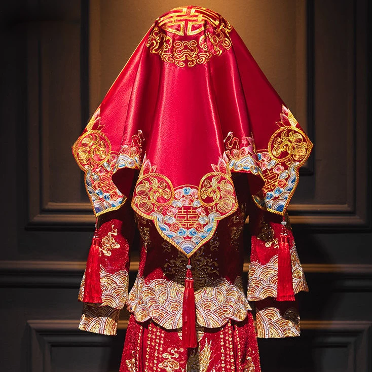 新娘红盖头缎面中式婚礼高档婚庆用品秀禾服红色蒙头喜帕头纱巾