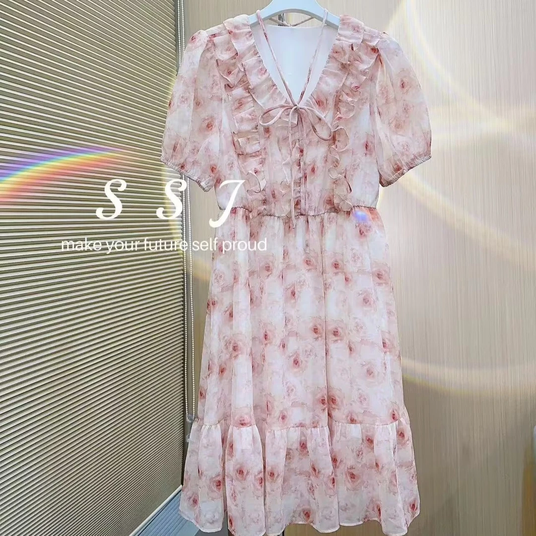 48121夏季新款碎花雪纺连衣裙A2