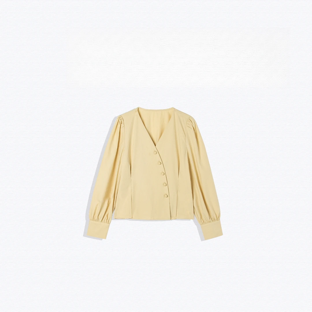 58929(微风细雨)新款春装v领长袖雪纺上衣女A2