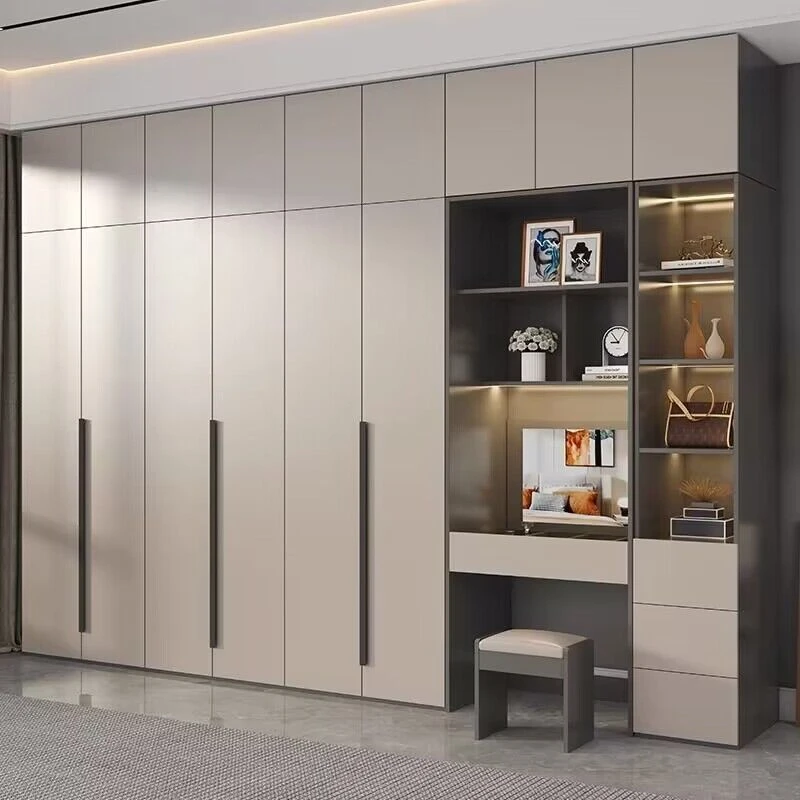 简约实木轻奢衣柜家用卧室极简组合柜肤感亮光烤漆储物衣橱带书桌