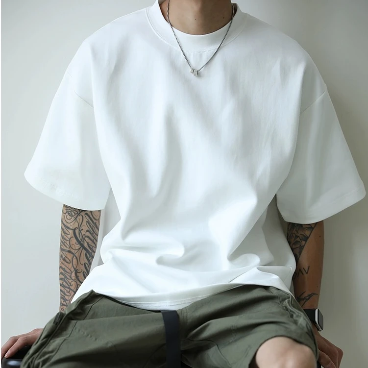 260g夏季重磅凉感索罗娜美式t恤宽松百搭短袖圆领纯色简约半袖男