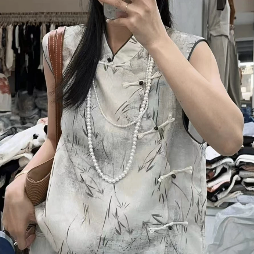 夏季新款民族风轻奢高级感花花斜排扣洋气减龄百搭休闲马甲-9