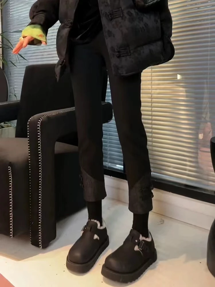 早春新款新中式国潮风轻奢高级感裤脚花纹盘扣直筒烟管休闲裤2668