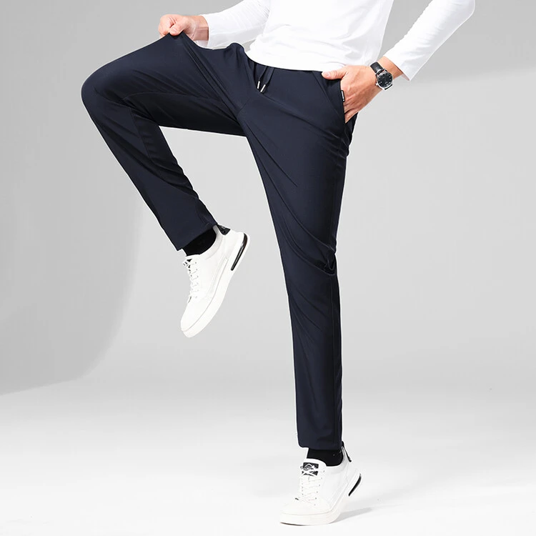2024秋季新款男士时尚抽绳微弹直筒长裤子免烫松紧腰休闲裤