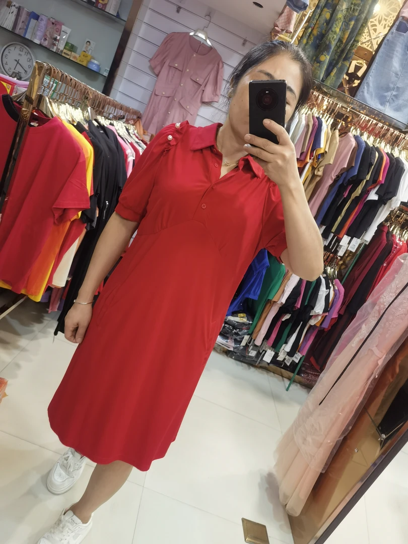 南韩红色时尚休闲裙