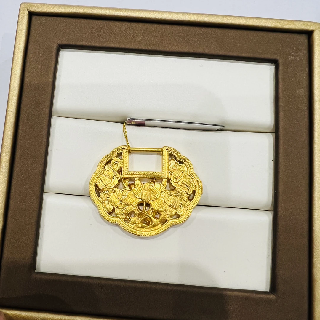 足金花开富贵镂空锁包