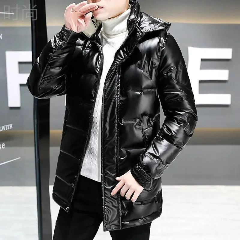 暖冬高档羽绒服男中长款2023年新款秋冬季亮面免洗轻薄大码冬装