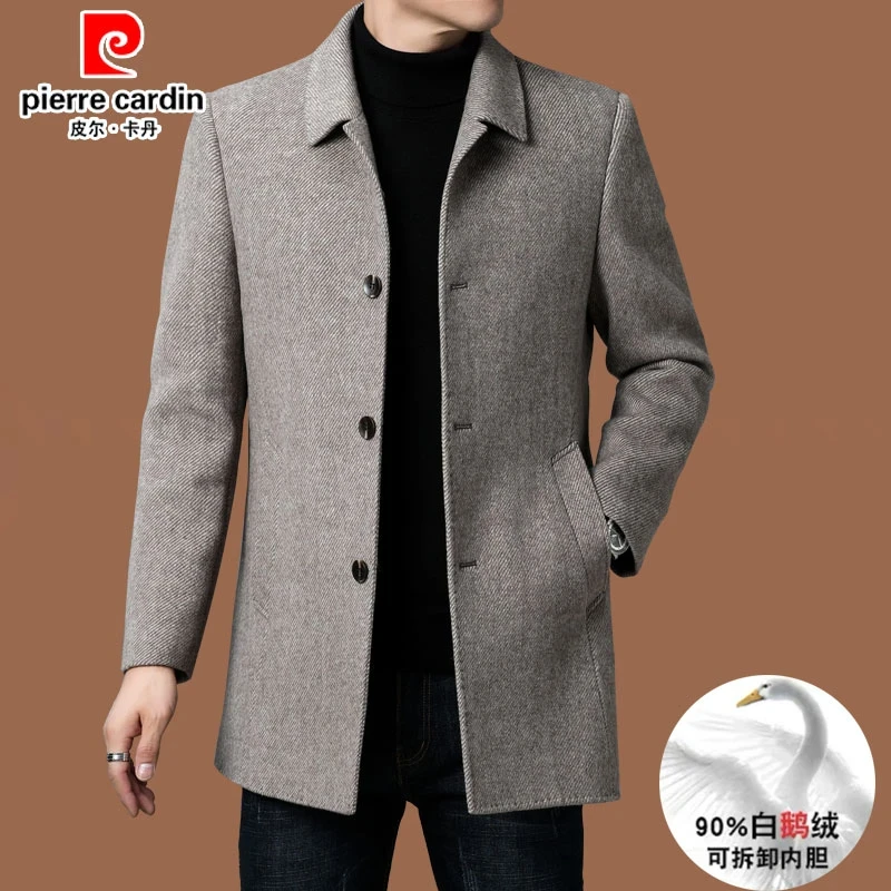 皮尔卡丹双面呢大衣秋冬新款中长款商务休闲高端毛呢外套加厚风衣