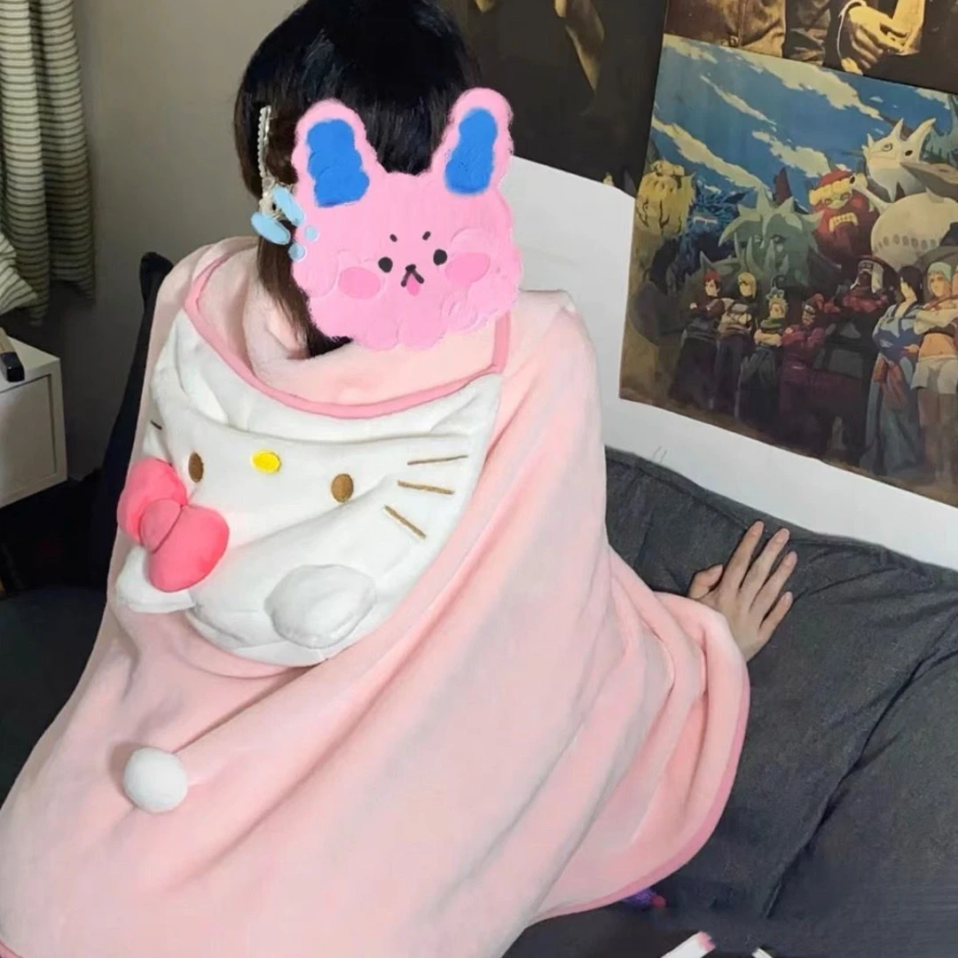 乐园同款四季kitty猫披肩毛毯粉嫩少女心凯蒂猫午睡毛毯盖被MEM