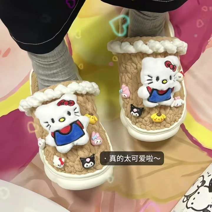 DIY凯蒂猫毛线编织可爱拖鞋卡通版送闺蜜送女朋友送礼物棉拖鞋xx
