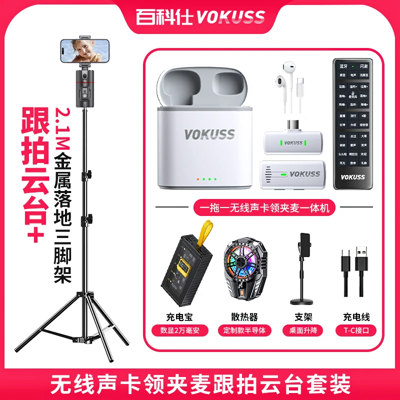 百科仕 组合套无线声卡麦落地支架智能跟拍云台充电宝制冷散热器T