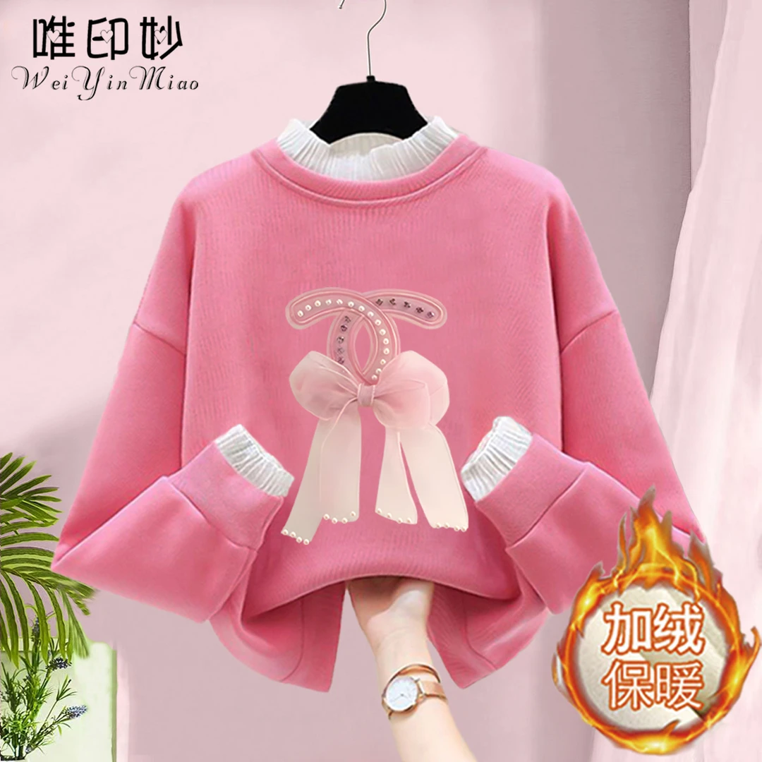 童装秋冬加绒卫衣女宽松圆领中大童女童装6-12岁潮款高级感